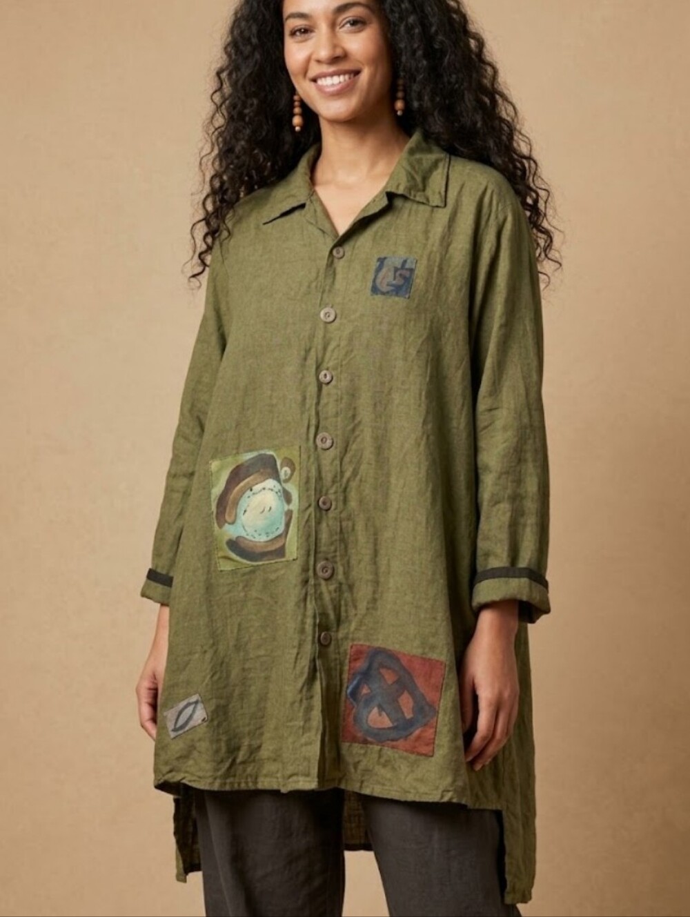 Blue Fish Linen Tunic Button Down One Size